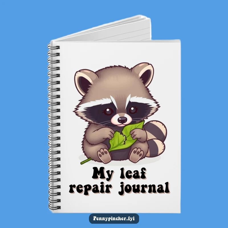 Funny Raccoon Mending Notebook: Journal with a raccoon fixing a leaf, a funny gift for note-takers.