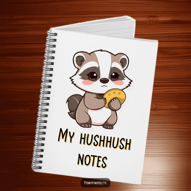Funny Badger Notebook: A cautious badger character hiding a coin behind its back, ready to record secrets.