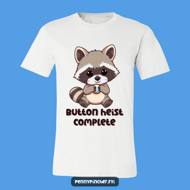Funny Raccoon Button Hunter T-Shirt - Hilarious Graphic Tee Gift