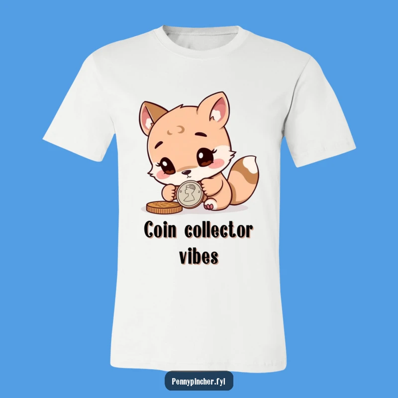 Funny Animal T-Shirt: Curious Coin Inspecting Character Graphic Tee