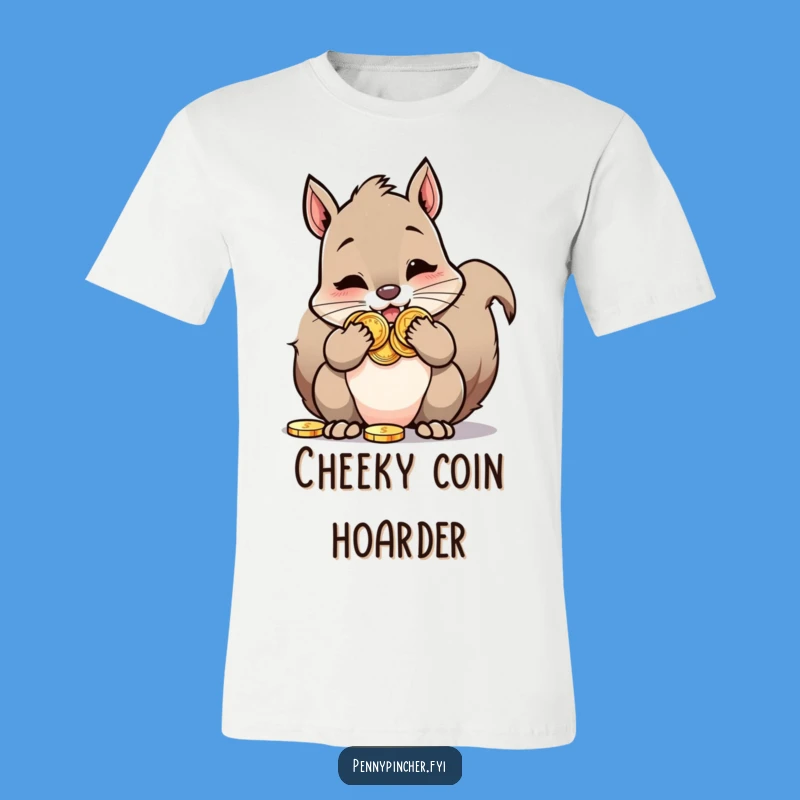 Funny Squirrel T-Shirt: Cheeky squirrel w/ coins, a perfect treasure hunt tee gift.