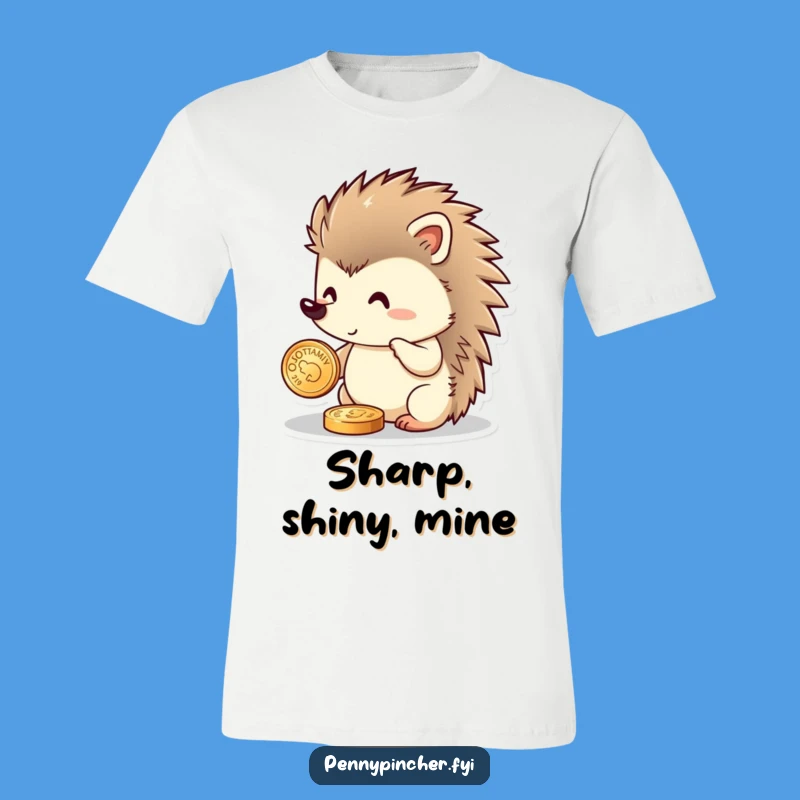Funny Hedgehog T-Shirt: Proudly Polishing Coins in Comedic Style!