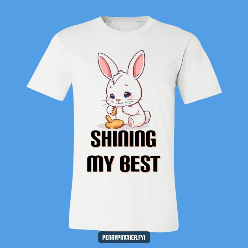 Funny Determined Rabbit Polishing Penny T-Shirt: Showcase Your Hustle with Humor