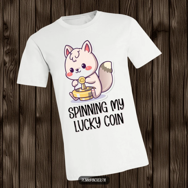 Funny spinning animal t-shirt, concentrating intensely while spinning a coin top, a humorous and active design.