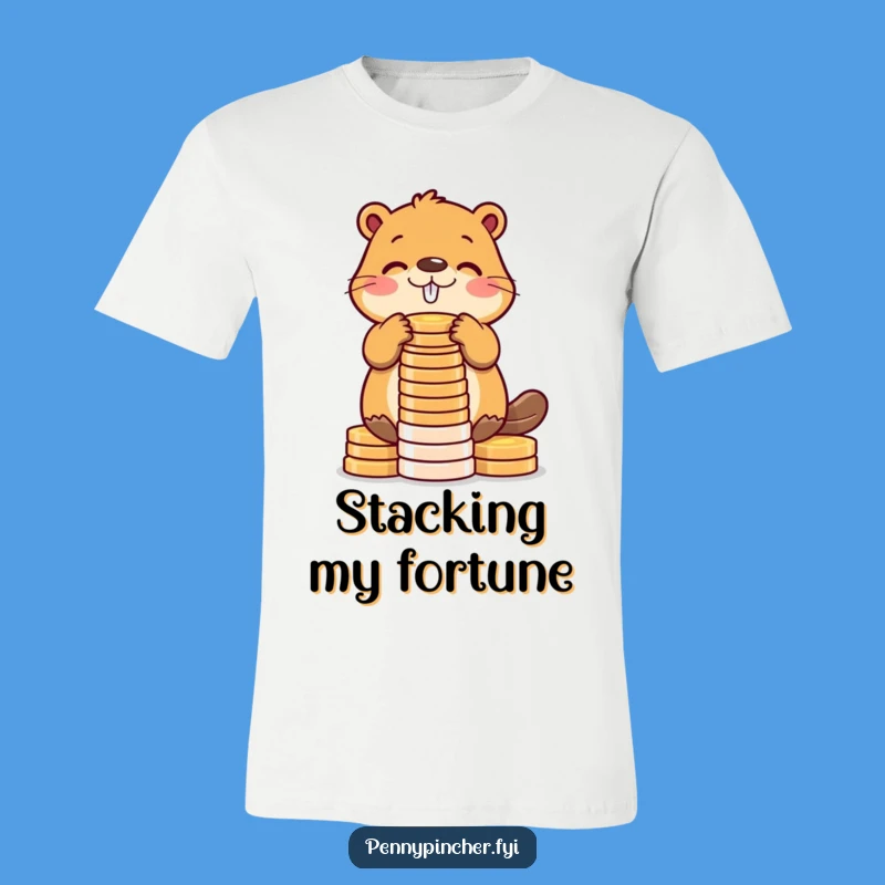 Funny Beaver T-Shirt: Build Your Style with Comedic Coin Stacking!