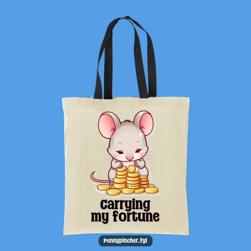 Funny Shy Mouse Counting Coins Tote Bag: Carry Your Laughs and Your Loot