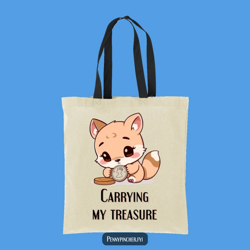 Funny Animal Tote Bag: Curious Coin Inspecting Character for Treasure Hunters