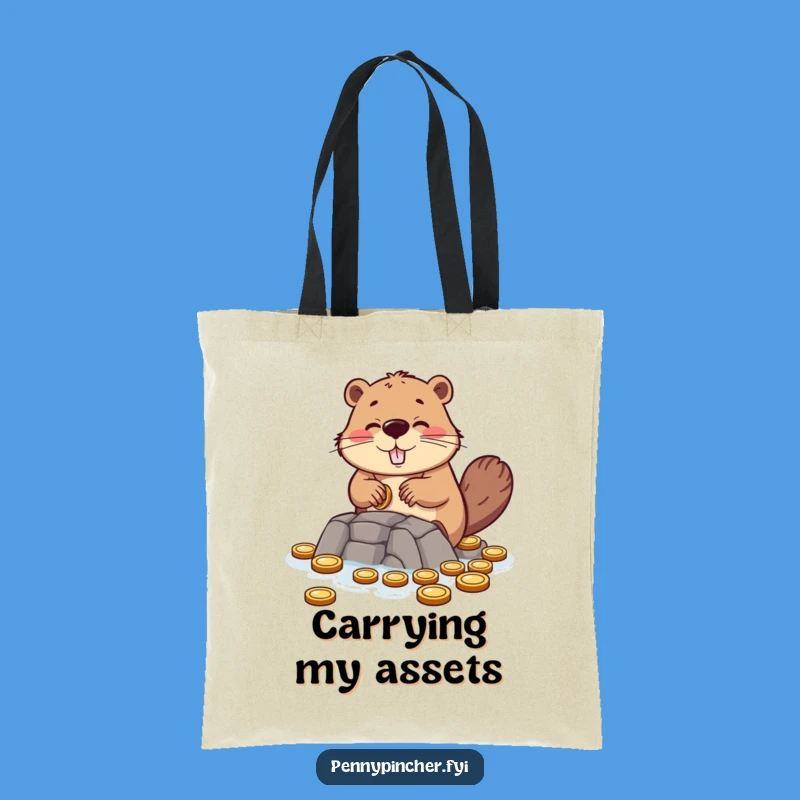 Funny Beaver Building Coin Dam Tote Bag - Practical Funny Gift for Savers