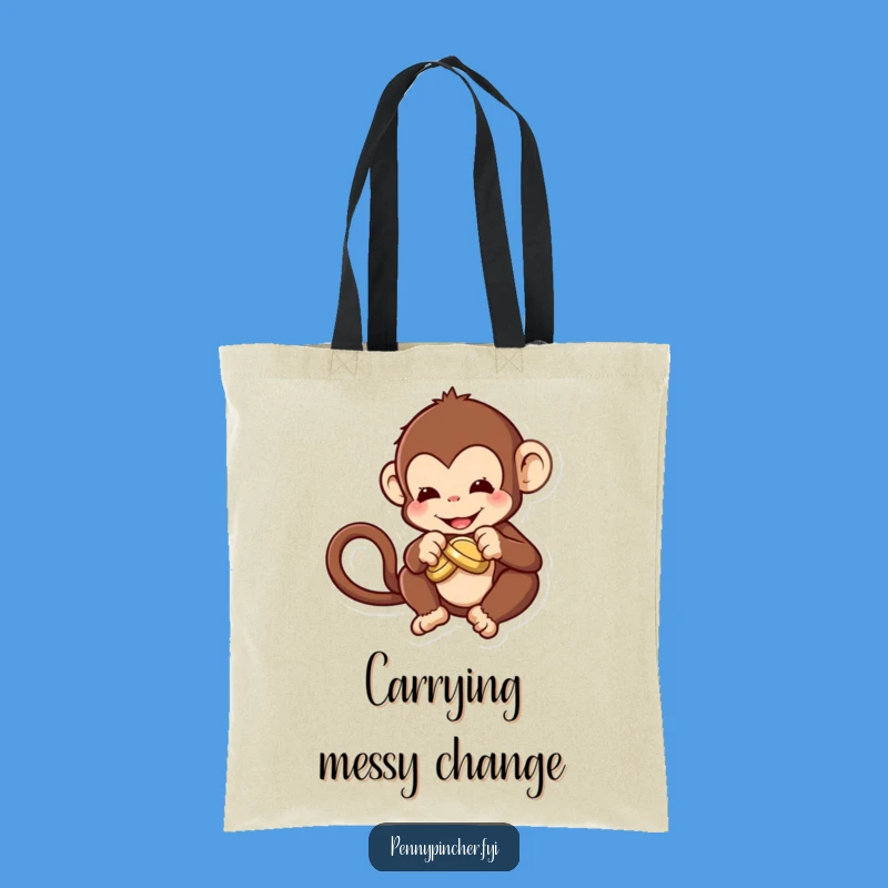 Funny Monkey Coin Knot Tote Bag: Carry Your Brainstorms in Style!