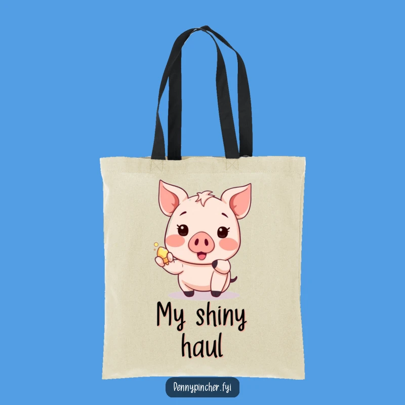 Funny Shiny Find Tote Bag: Happy Kawaii Piglet Style for Treasures