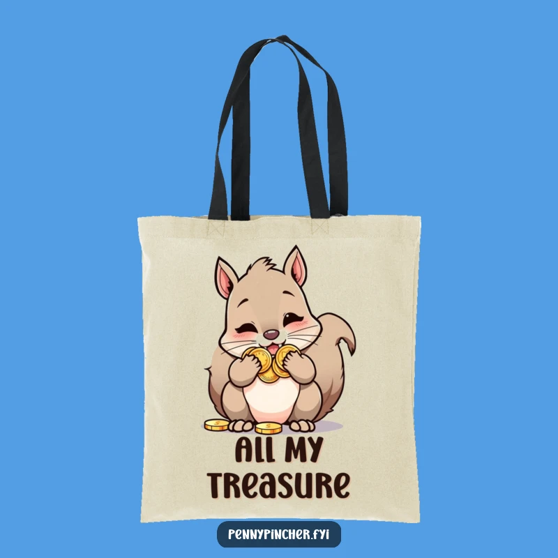 Funny Squirrel Tote Bag: Cheeky squirrel w/ coins, perfect for shopping funny gift.