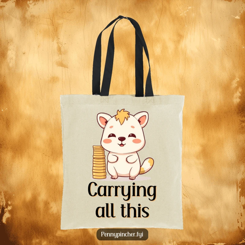 Funny Tote Bag: An animal demonstrating incredible dexterity by balancing a pile of coins on its nose.